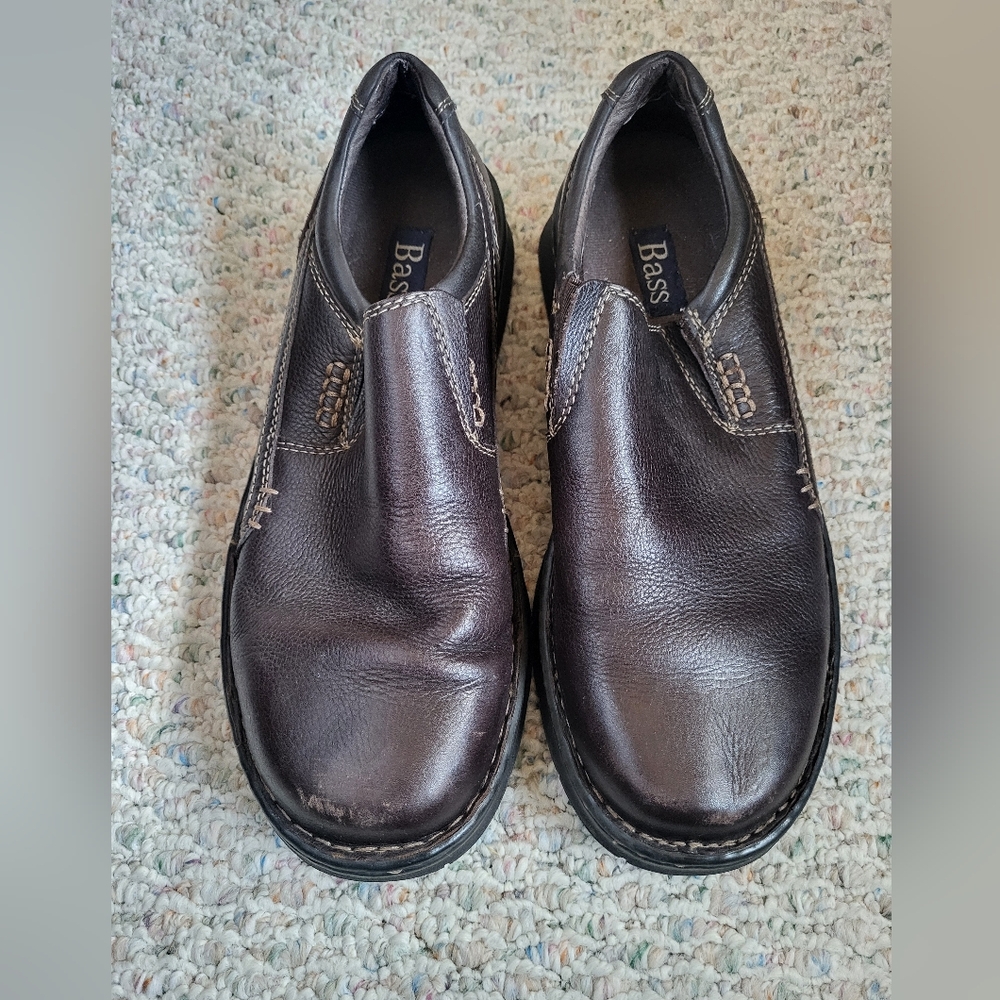 Bass Men’s Slip-On Leather Shoes - Dark Brown, 9.5
